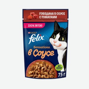 Корм влажный FELIX для кошек с говядиной в соусе с томатами