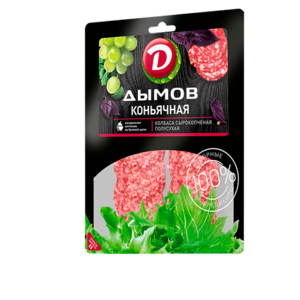 Колбаса КОНЬЯЧНАЯ, сырокопченая, нарезка (Дымов), 90г