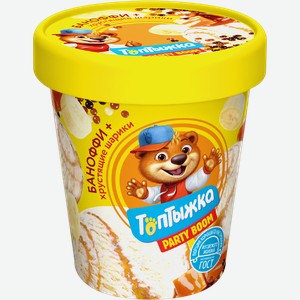 Мороженое ТОПТЫЖКА Пломбир с ароматом ванили, наполнителем со вкусом Баноффи и шоколадными шариками 12%, без змж, картонный стакан, 270г