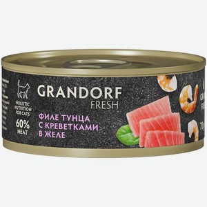 Корм влажный Grandorf Fresh филе тунца с креветками в желе для взрослых кошек 70г, 70 г