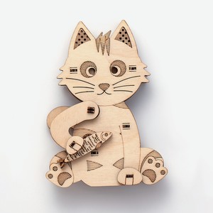 DROVO Деревянный конструктор 3D пазл Кот ФИН, 23 шт