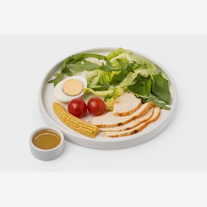 Зеленый салат с цыпленком гриль, кукурузой и медово-горчичным соусом 145 г