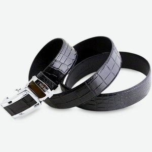 EXOTIC LEATHER GENUINE PREMIUM ACCESSORIES Крутой мужской ремень из гладкой кожи с живота крокодила, цвет: Черный, размер: 120х3,7 см