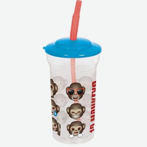 STOR Стакан пластиковый с соломинкой и крышкой Эмодзи 12 обезьян, 460 мл