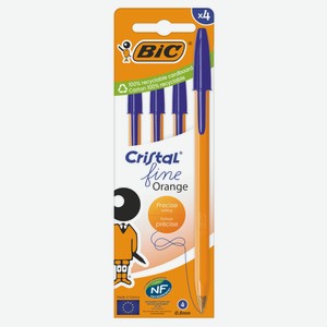 Ручка шариковая BIC Cristal оранжевая синяя, 4 шт