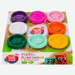 Набор для лепки Тесто-пластилин ONE TWO FUN с блестками, 8 шт х 50 г