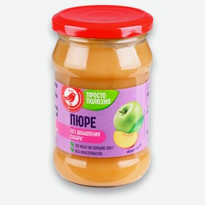 Пюре АШАН Красная птица яблоко-персик без добавления сахара, 280 г