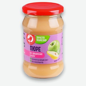 Пюре АШАН Красная птица яблоко-груша без добавления сахара, 280 г