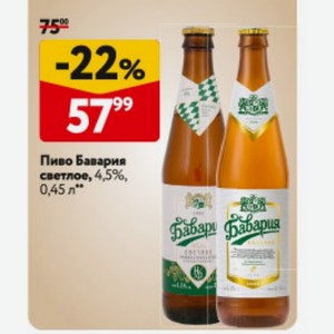 Пиво Бавария светлое, 4,5%, 0,45 л