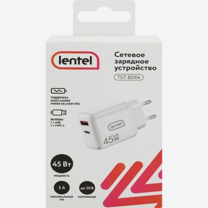 Сетевое зарядное устройство LENTEL 45Вт, USB+TypeC TST-BD04, Китай