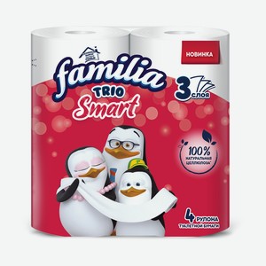 Бумага туалетная  Trio Smart , Familia, 3 слоя, 4 рулона