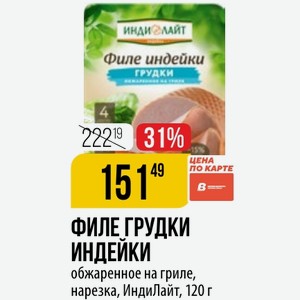 ФИЛЕ ГРУДКИ ИНДЕЙКИ обжаренное на гриле, нарезка, ИндиЛайт, 120 г