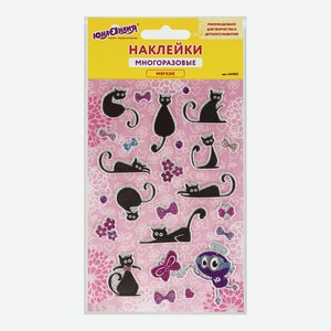 ЮНЛАНДИЯ Наклейки зефирные Кошки, многоразовые, с блестками, Комбинированный