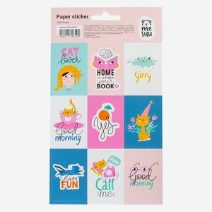 Наклейки бумажные MESHU  Cat lover , 12*21см, 9 наклеек, европодвес