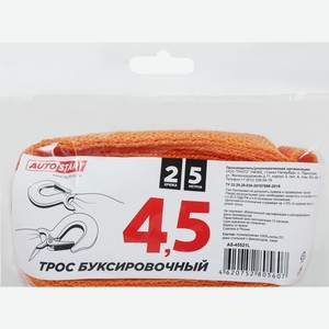 Трос буксировочный ЧТМ fantasy brands 4.5 т 2 крюка, 5 м, в пакете AS-45521L, Россия
