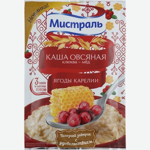 Каша овсяная МИСТРАЛЬ Ягоды Карелии, с клюквой и медом, 40г