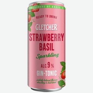 Напиток Gletcher со вкусом джина, тоника, клубники и базилика газированный 9% 250мл