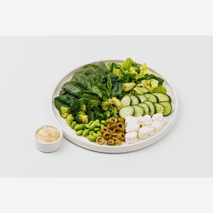 Салат  Зеленый  с брынзой, эдамаме и медово-горчичным соусом 190 г