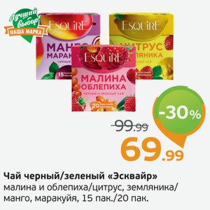 Чай черный/зеленый  Эсквайр  малина и облепиха/цитрус, земляника/манго, маракуйя, 15 пак./20 пак.