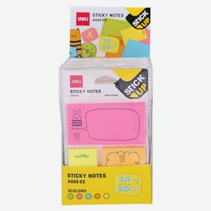 Блок самоклеящийся бумажный Deli Stick UP EA55502 50лист. ассорти 5цв.в упак. несколько размеров евр