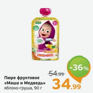 Пюре фруктовое  Маша и Медведь  яблоко-груша, 90 г