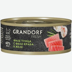 Корм влажный Grandorf Fresh филе тунца с филе краба в желе для взрослых кошек 70г, 70 г
