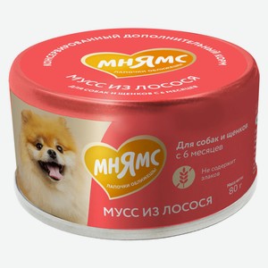 Корм влажный для собак и щенков старше 6 месяцев «Мнямс» На каждый день Мусс из лосося Китай, 80 г