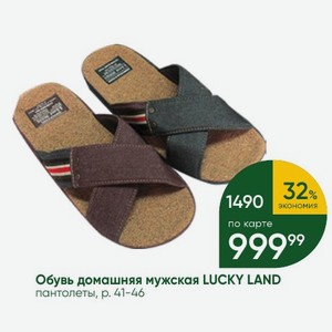 Обувь домашняя мужская LUCKY LAND пантолеты, р. 41-46