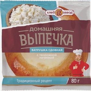 Ватрушка Хлебозавод №28 с творогом 80г, 80 мл