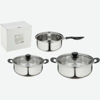 Набор посуды нжс из 5 предметов PROMO 2 кастрюли 1,25 л 2,2 л (с крышками) ковш 1,25 л (без крышк