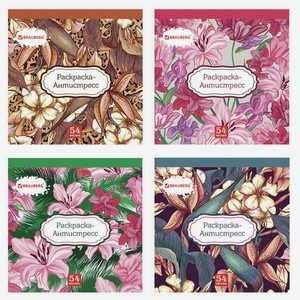 Раскраска-Антистресс (52 рисунка + 52стр. для рисования), 52 листа, 210*210 мм., 140 г/м, BRAUBERG