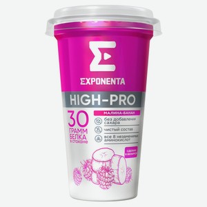 Напиток кисломолочный Exponenta High-Pro малина-банан без добавления сахара 0% БЗМЖ Беларусь охлажденный, 250 мл