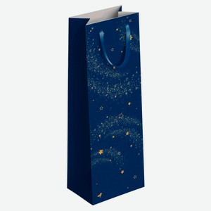 Пакет подарочный под бутылку АШАН Красная птица Новый год синий, 12х12х36 см 1 шт