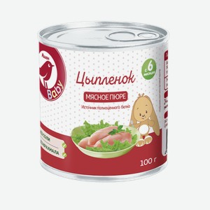 Пюре АШАН Красная птица Baby мясное цыпленок с 6 мес., 100 г