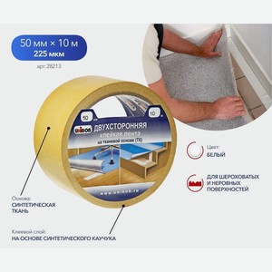 Лента клейкая двухсторонняя UNIBOB скотч 50ммх10м, с тканевой основой