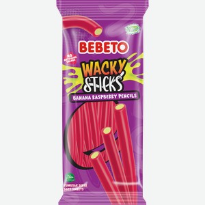 Мармелад жевательный BEBETO Wacky sticks banana&raspberry pencils со вкусом малины и банана, 160г