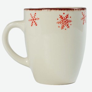 Кружка праздничная Снежинки , красная окантовка, 340 мл ,арт