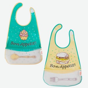 Клеёнчатый слюнявчик на липучке с объемным карманом ПОМА ПЭВА 6+