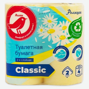 Туалетная бумага АШАН Красная птица «Ромашка», 2 слоя 4 рулона