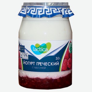 Йогурт греческий густой Lactica с малиной 3% БЗМЖ, 190 г