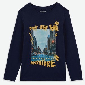 Футболка для мальчика InExtenso Don t stop your adventure с длинным рукавом синяя, р 3-14