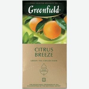Чай Greenfield Цитрус Бриз с ароматом цитруса и мяты зелёный 25х1.5г, 38 г