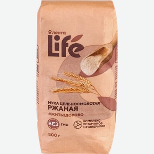 Мука ржаная ЛЕНТА LIFE цельносмолотая, 500г