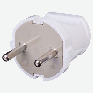 Вилка прямая duwi без заземления 6А 250В IP20 пластик белая