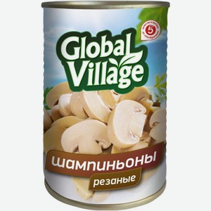 Грибы Global Village Шампиньоны резаные натуральные стерилизованные 280г, 280 г