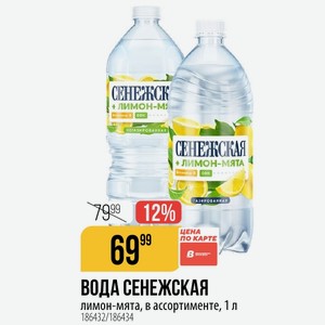 ВОДА СЕНЕЖСКАЯ лимон-мята, в ассортименте, 1 л