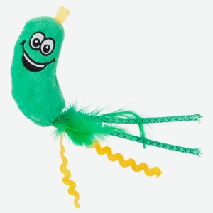 Игрушка для кошек Mr.Kranch Огурчик плюшевая с кошачьей мятой и перышками 17 см зеленая, 1 шт