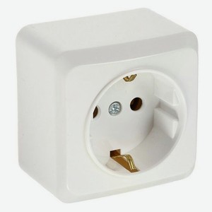 Розетка одинарная с заземлением белая накладная, 230 В, 16А