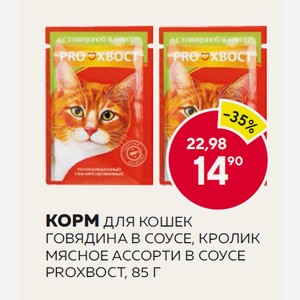 Корм Прохвост Д/кошек Говядина, Кролик, Мясное Ассорти В Соусе 85г М/у