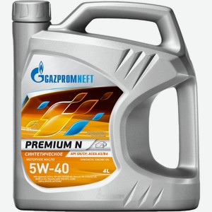 Масло моторное GAZPROMNEFT Premium N 5W-40 API SN/CF, Россия, 4 л